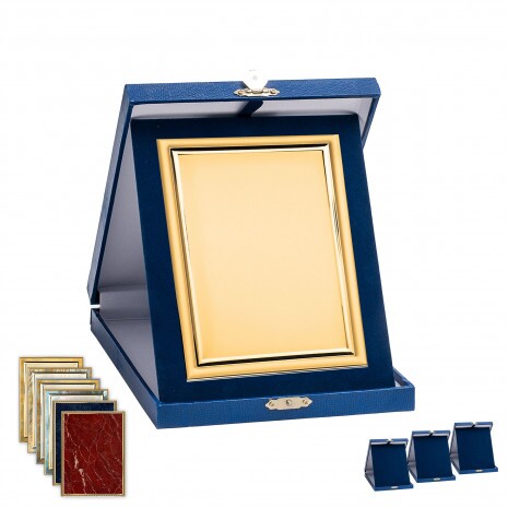 Bőrhatású plakett doboz kék színben 19x23 cm