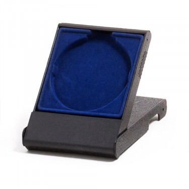 Plastic medal box, black/blue, for 70 mm medals
