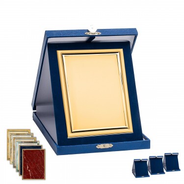 Bőrhatású plakett doboz kék színben 19x23 cm